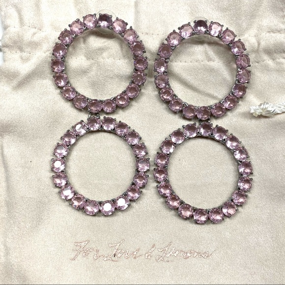 NEW For Love & Lemons Crystal Ball Drop Earrings Pink Large - Picture 6 of 9